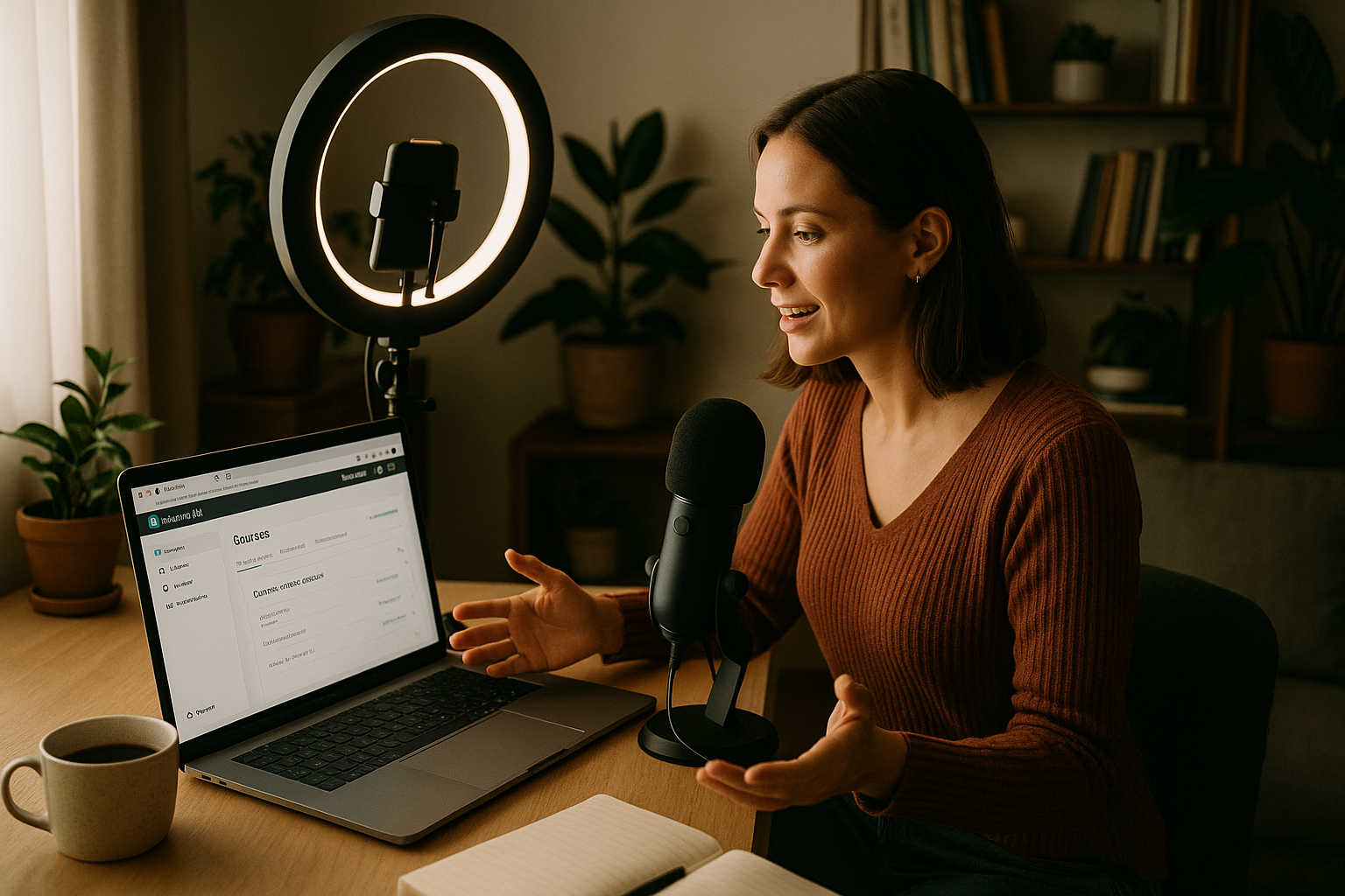 Creator recording an online course using Teachable