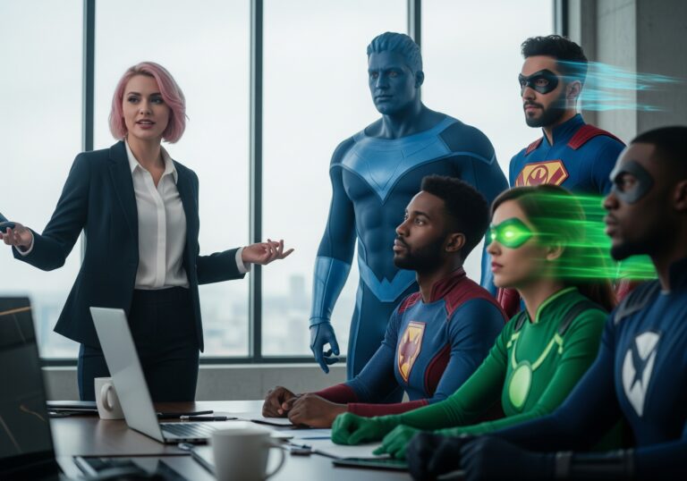 Professional showcasing transferable skills during team meeting